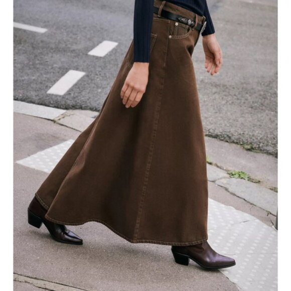 Zara Z1975 DENIM MIDI FLARE SKIRT - Picture 4 of 6